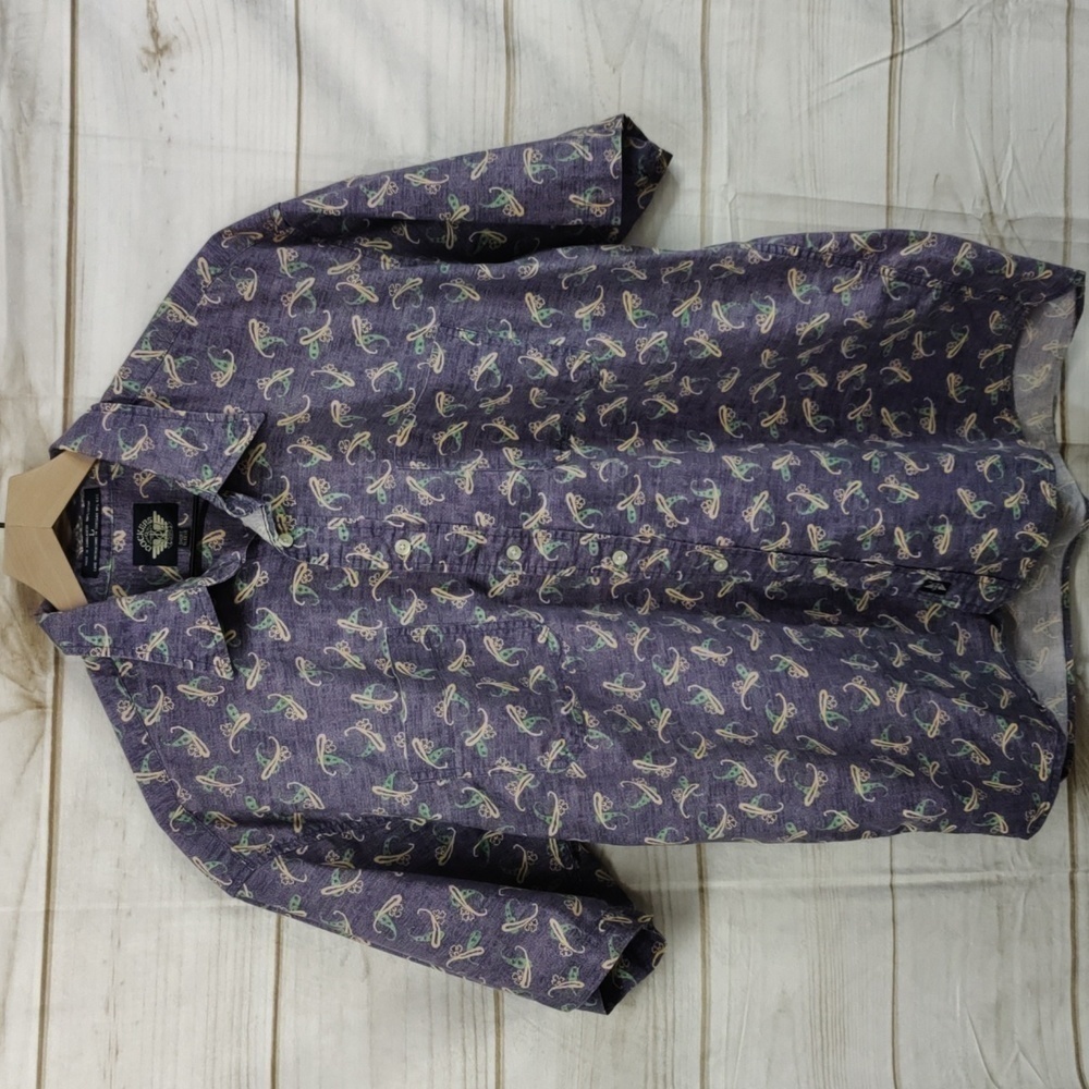 DOCKERS Short Sleeve Purple/Green Summer Button Up Shirt Size Large